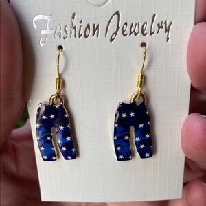 Denim Blue Jeans with Stars Dangle Earrings